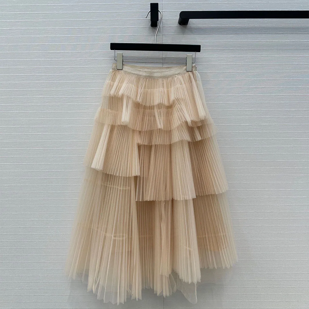 

Luxury Top Quality Organza Mesh Tutu Skirts Womens Sweet Zipper High Waist Patchwork Asymmetric Long Skirt 2025 New Summer