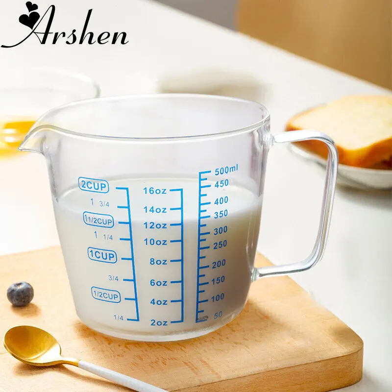 Arshen 250/500ML Heat Resistant Measuring Glass Calibration Cups Baking Milk Seasoning Cup Calibration Heated Microwave Oven