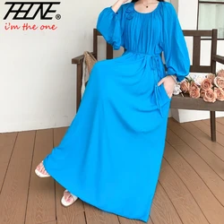 Plus Size Long Dress Women Clothing with Belt Oversized Bohemian Korean Style Vintage Solid Casual Vestidos Summer Dresses