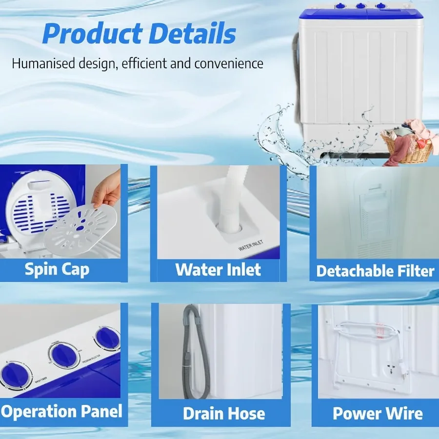 غسالة محمولة مدمجة 2 في 1 بسعة إجمالية 30 رطل تتميز بغسالة 19 رطل ومضخة تصريف مدمجة بدوار 11 رطلًا #5