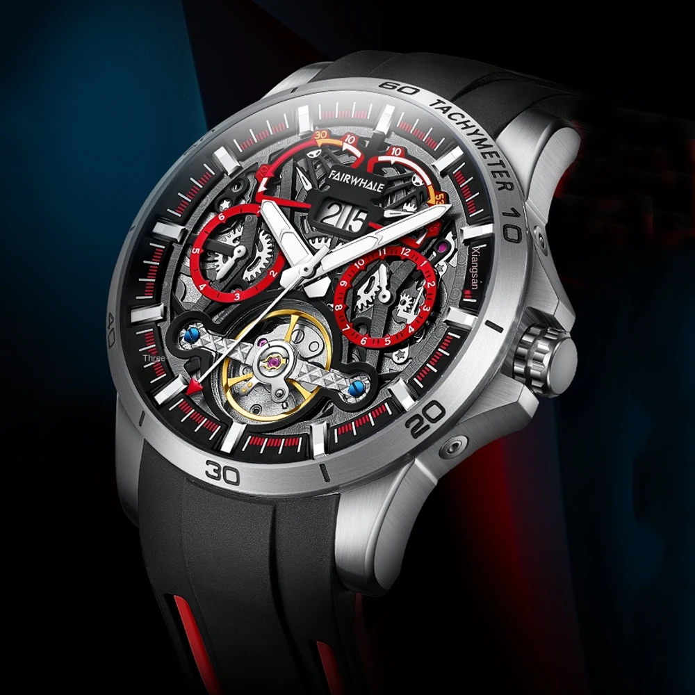 Imagem -02 - Fairwhale-relógio de Pulso Tourbillon Automático Masculino Relógios Mecânicos Impermeável Relógio Luminoso Borracha Moda