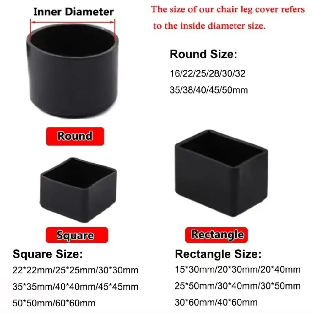 Foot Socks Square Chair Leg Caps Round Black Furniture Leveling Feet Non-slip Floor Protector Pads Floor Protection image 5