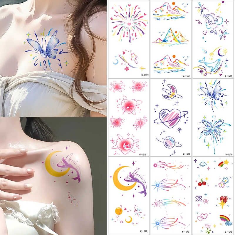 الملونة المؤقتة الوشم ملصق جميل ستار القلب قوس قزح الحيوان مقاوم للماء الوشم ملصق للجسم الفن ملصقات الوشم وهمية #1