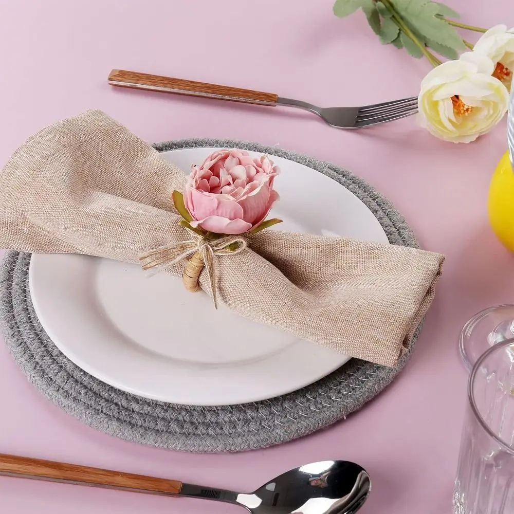 Durable Plastic Simulation Rose Napkin Rings Elegant Romance Artificial Plant Napkin Holder Handmade Napkin Buckles Dinner Table
