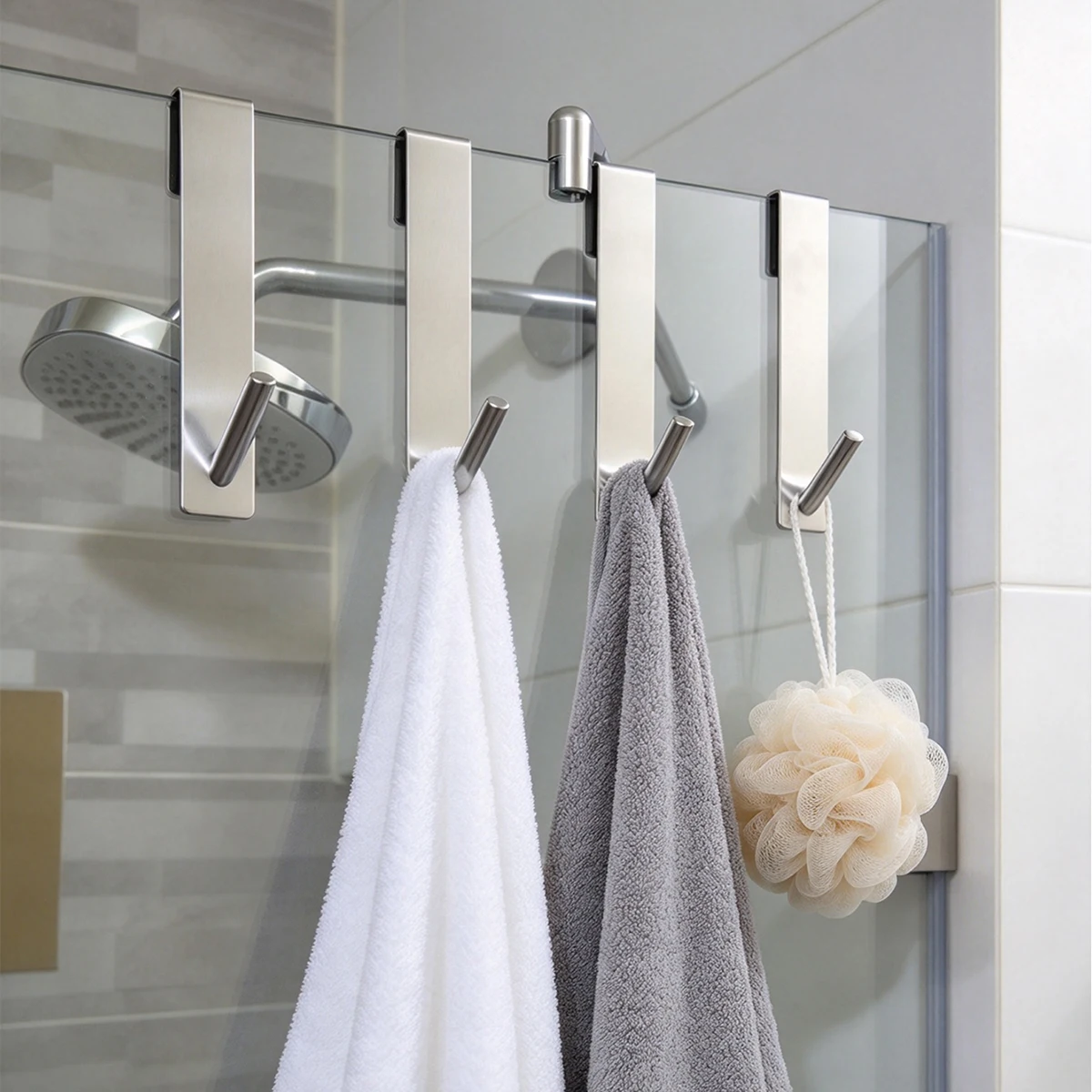 Shower Towel Rack Wall Mounted Bathrobe Hanger Rustproof Over Door Towel Holder Glass Shower Door Towel Hook Bathroom Accessorie
