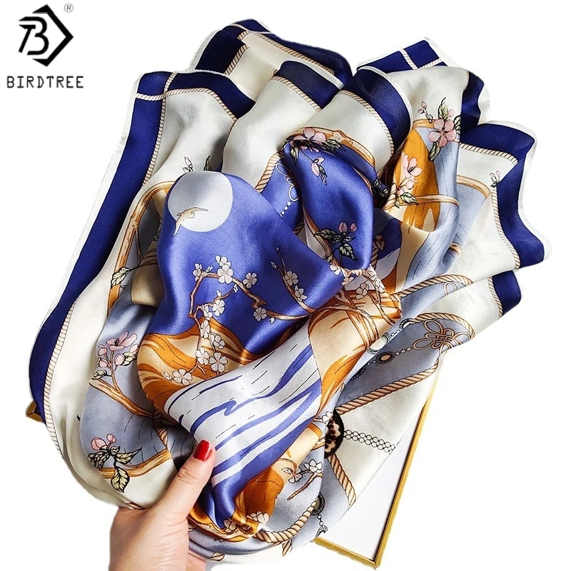 

BirdTree, 100% Real Silk Square Print Scarf, Mom's Gift Satin Elegant Casual Chic Kerchief, 2026 Spring Autumn Shawl A61805JF