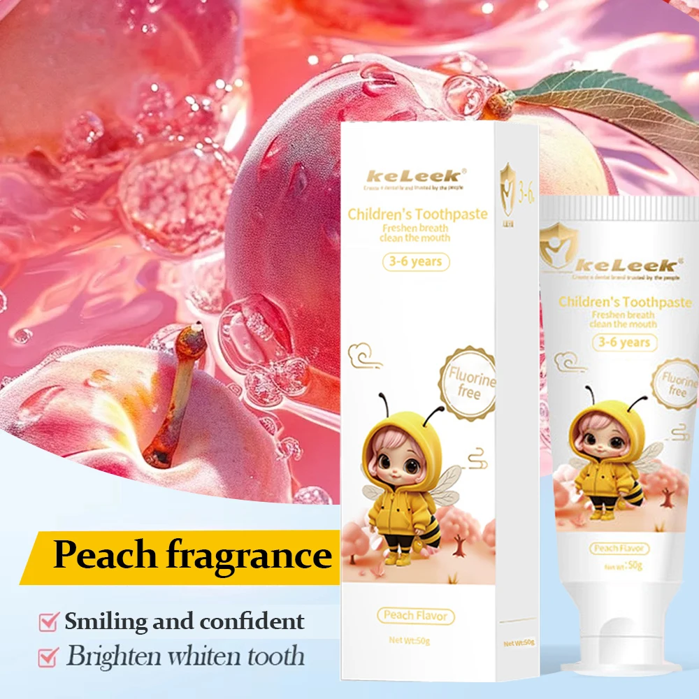 KeLeek Kids Fruit Toothpaste Peach Flavor 50g Mild Formula Anti-Cavity Safe Edible Ingredients Gentle Clean Fresh Breath