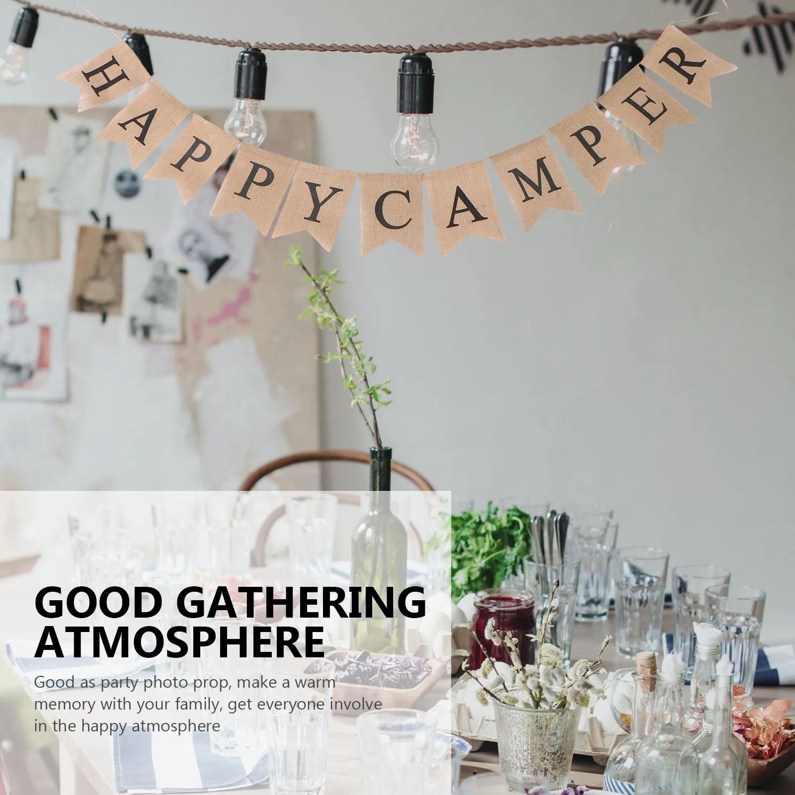 Camper Theme Letter Printing Linen Banner Swallowtail Burlap Flag Camp Party Decoration Bunting Garland Camp Banner