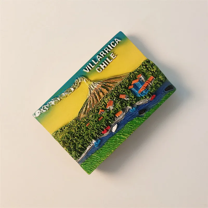 Chile Villarica Volcano Tourism Souvenir Creative Foothill Town Decoration Magnetic Sticker Fridge Magnet Resin Material