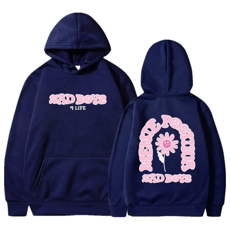 Sudadera con capucha de gran tamaño para hombre y mujer, ropa de calle con estampado de letras SAD BOYZ, ropa de calle con gráfico de Margarita triste, informal, Retro, de lana suave, 2026
