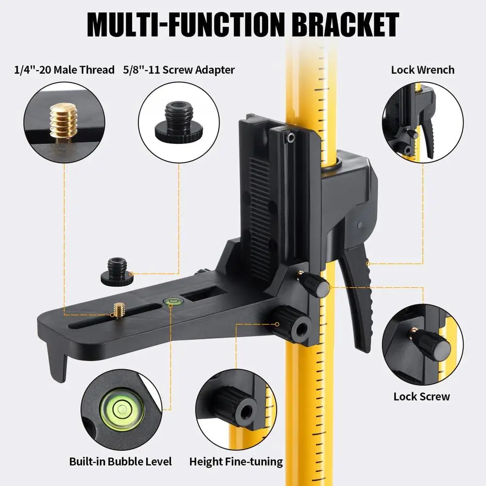 Telescopic Laser Level Pole with Tripod Bracket Support Adjustable Rod Stable Multifunctional Mount Spring Base Pedal Tool Bag