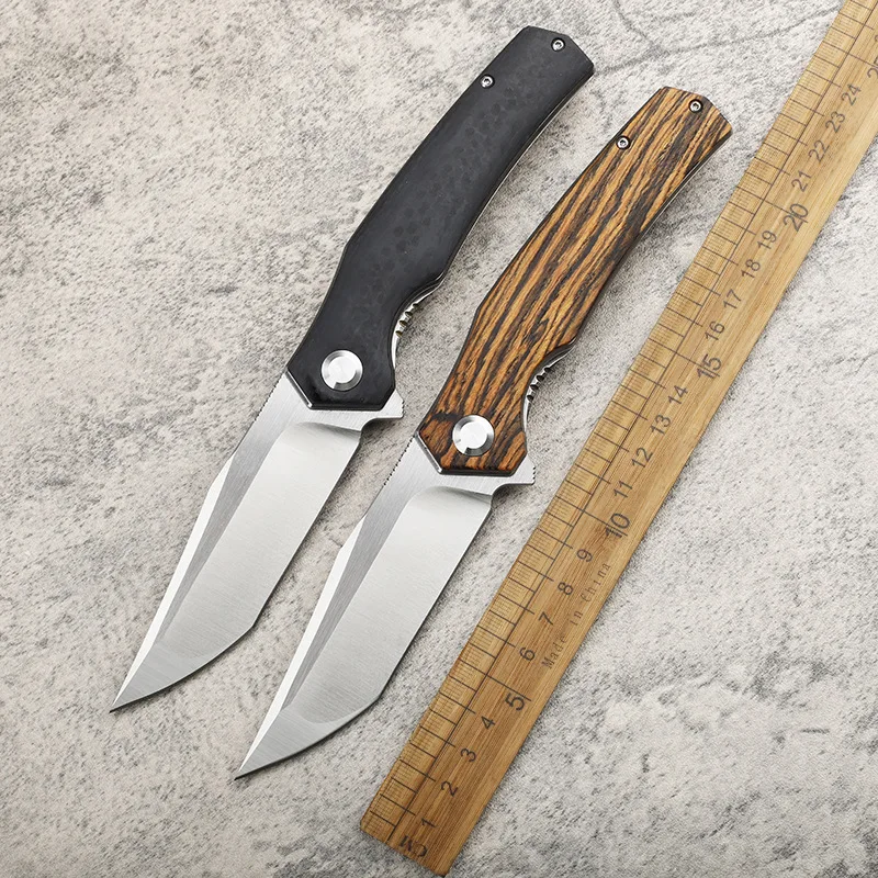 RHON 3.85inch EDC Foable Knife High Carbon D2 Tanto Blade Outdoor Camping Fliper Folding Pocket Knives with Carbon Firber Handle