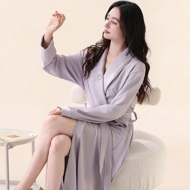 Autumn Bathrobe Women Full Cotton Sleep Tops Kimono Robes For Female Solid Color Robes Long Bath Robe Bride Robe Dressing Gown
