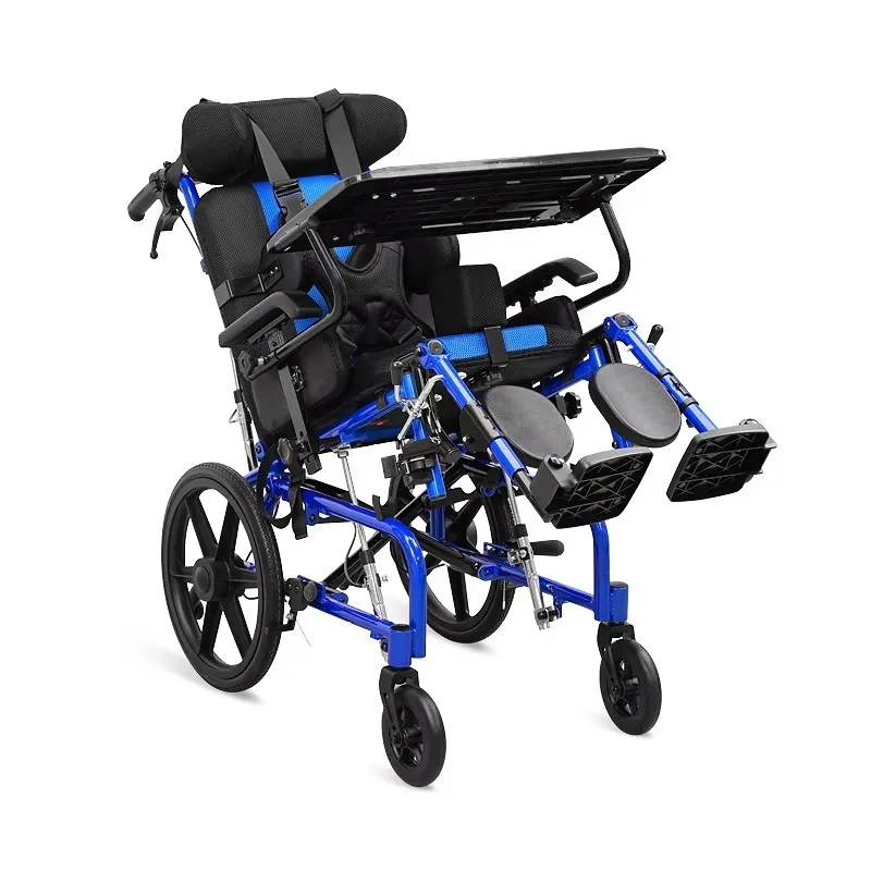 2026 Disabled Elderly Steel Backrest Adjustable Reclining Manual Wheelchair with Meal Tray