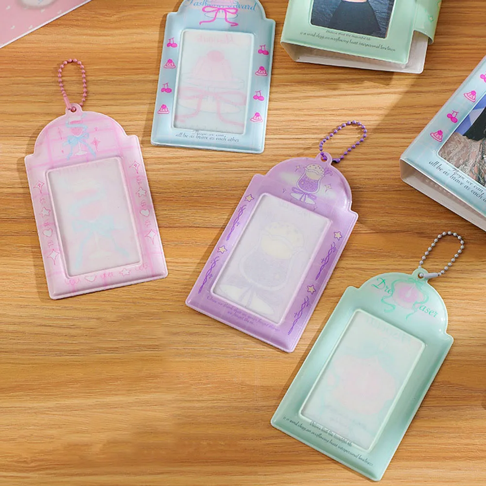 PVC Photocards Holder Cute Sweet Bow Photo Sleeves Bag Pendant Cartoon Card Holder Key Chain Card Pouch 3 Inch