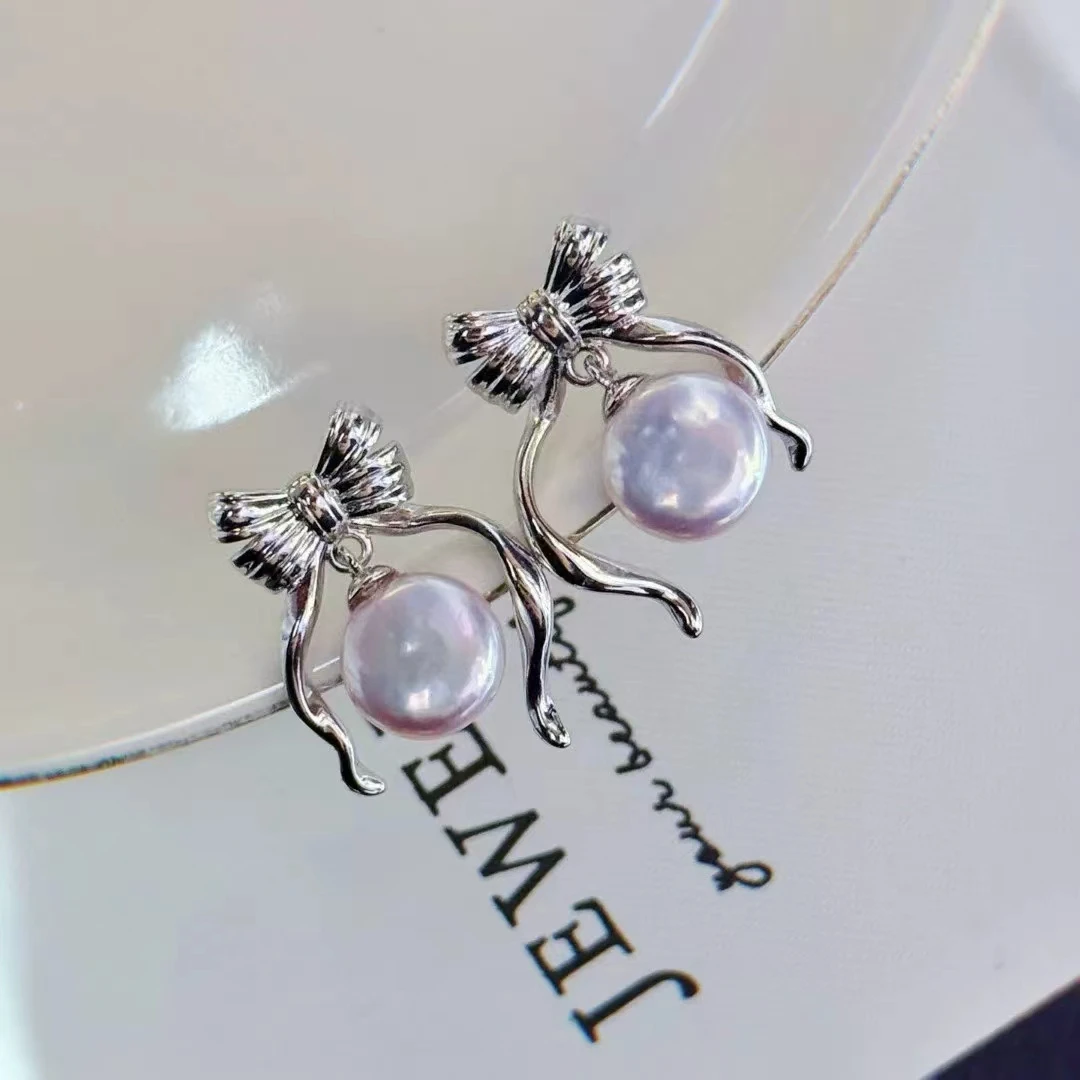 Bow Knot 925 Sterling Silver Earrings Mount Findings Settings Base Mounting Parts Accessory for 5-9mm Pearls 5 pairs/lot