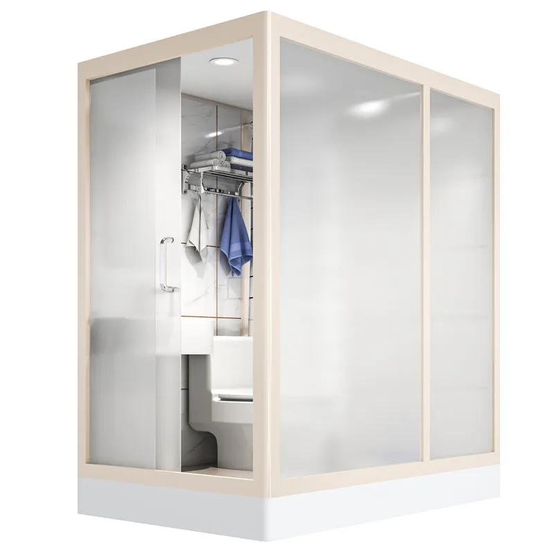 Modern all-in-one prefabricated bathroom unit Shower toilet Modular pod Slide folding open rectangular acrylic tray