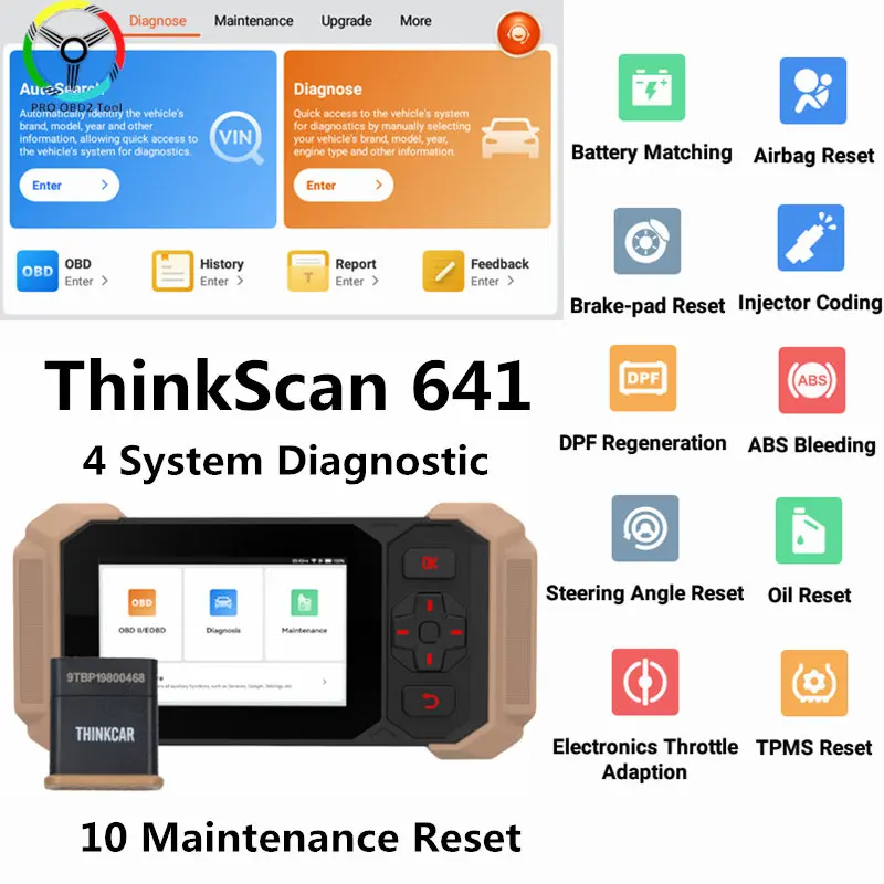 무료 업데이트 ThinkScan 641, 4 시스템 10 유지보수 리셋 자동차 진단 도구 Thinkcar 자동 스캐너 CAN FD OBD2 코드 리더