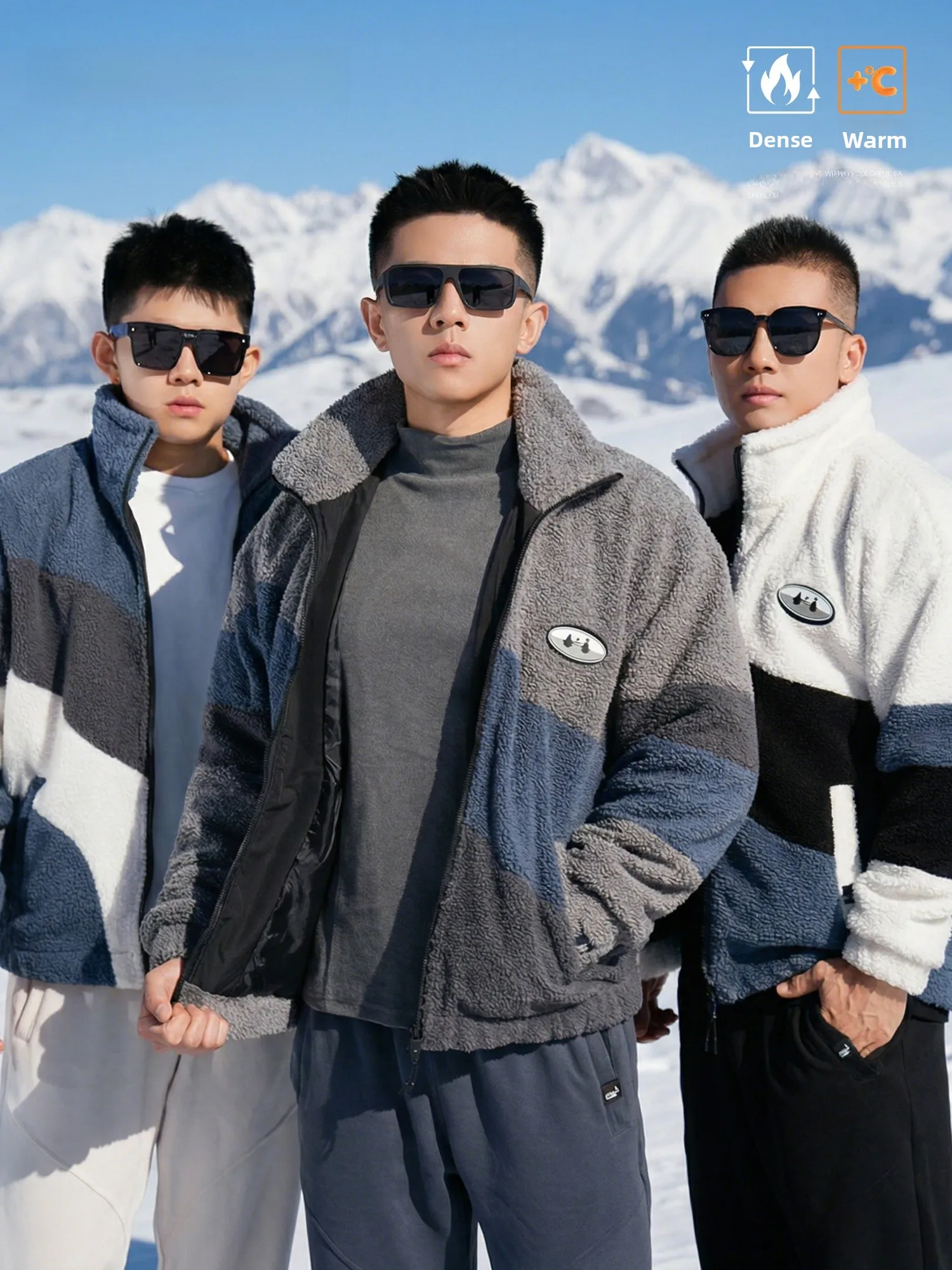 

Men's Loose Fit Lamb Velvet Jaet Autumn Winter Warm Stand Collar Patchwork Color Blo Casual Sle Polyester Fiber Coat