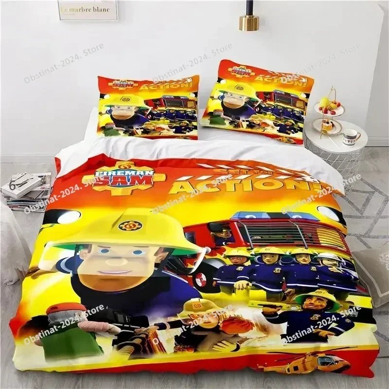 Cartoon Fireman Sam 3D Printing Comforter Bedding Set,Duvet Cover Bed Set Quilt Cover Pillowcase,King Queen Size Bedding Set Kid