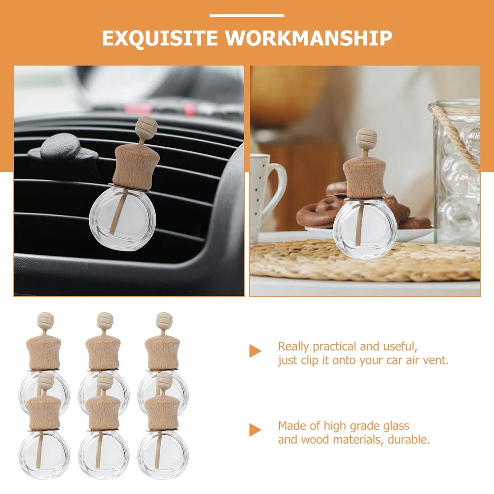 

6 Pcs Aromatherapy Scent Diffuser Bottles Car Freshener 10ml High Grade Glass Wood Compact Reusable Perfume Holder