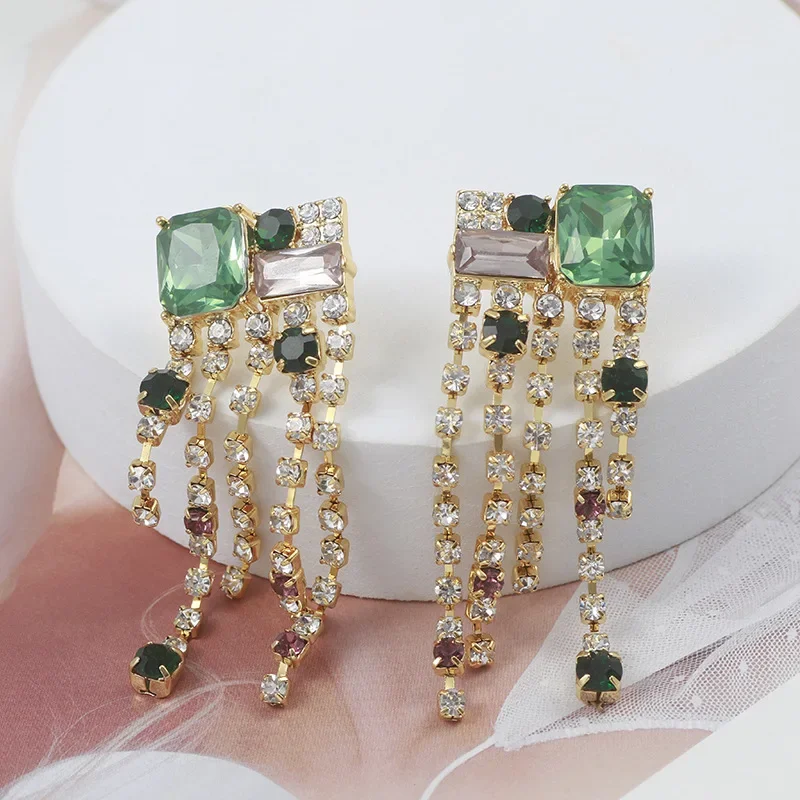 

Fashion Temperament Simple Green Tassel Asymmetrical Earrings Female