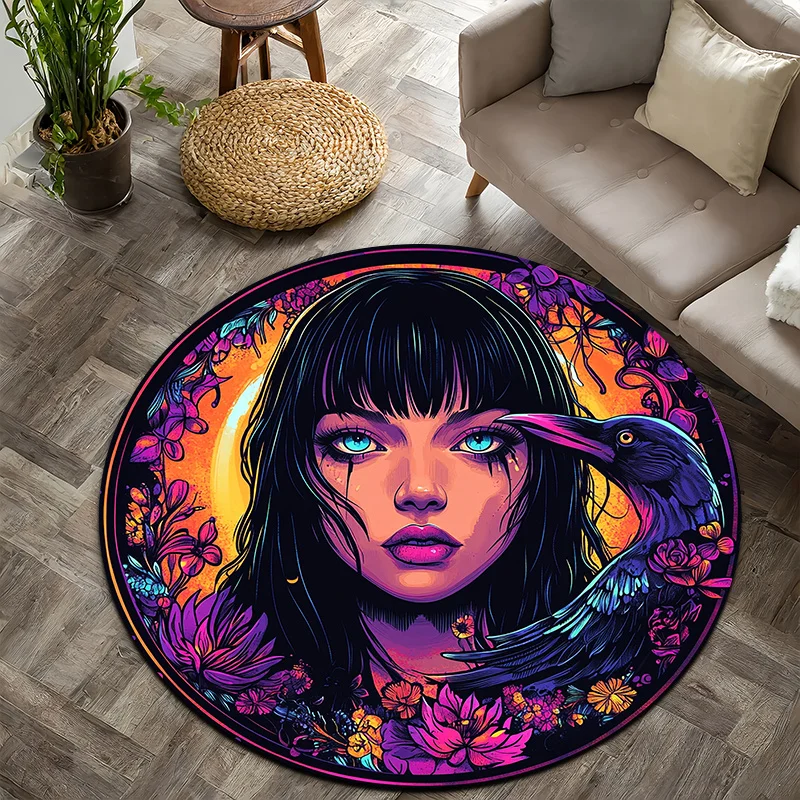 Umbrella Flower Neon Style Flannel-printed round floor mats are slip-resistant Suitable for room bedroom terrace garden carpets