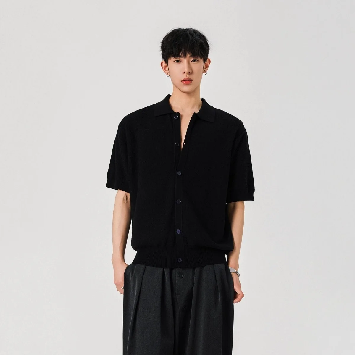 

Unisex Summer New Knit Short-Sleeve Top Man Women Short Sleeve Shirts Cleanfit Cool Touch Collared Half Sleeve Cardigan T Shirt
