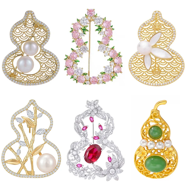 Hollowed Gourd Shaped Brooch for Women Men Fashion Rhinestone Calabash Brooches Pins Jewelry Accessories Party Gifts 2026