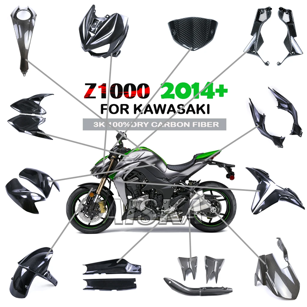 

For Kawasaki Z1000 Z 1000 2014+2023 2024 2025 Fender Fuel Tank Side Panel Front Fairing Kit Carbon Fiber Motorcycle Accessories