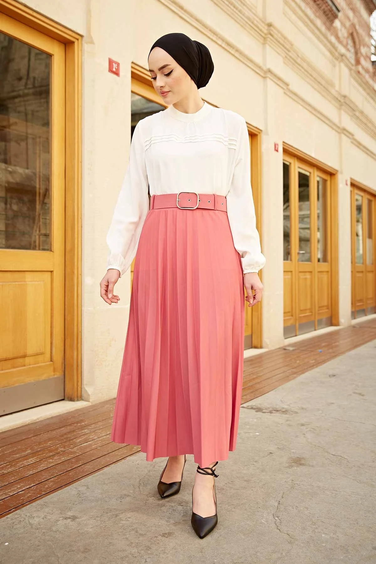 

Kemerli Piliseli Skirt E Dirty Pink