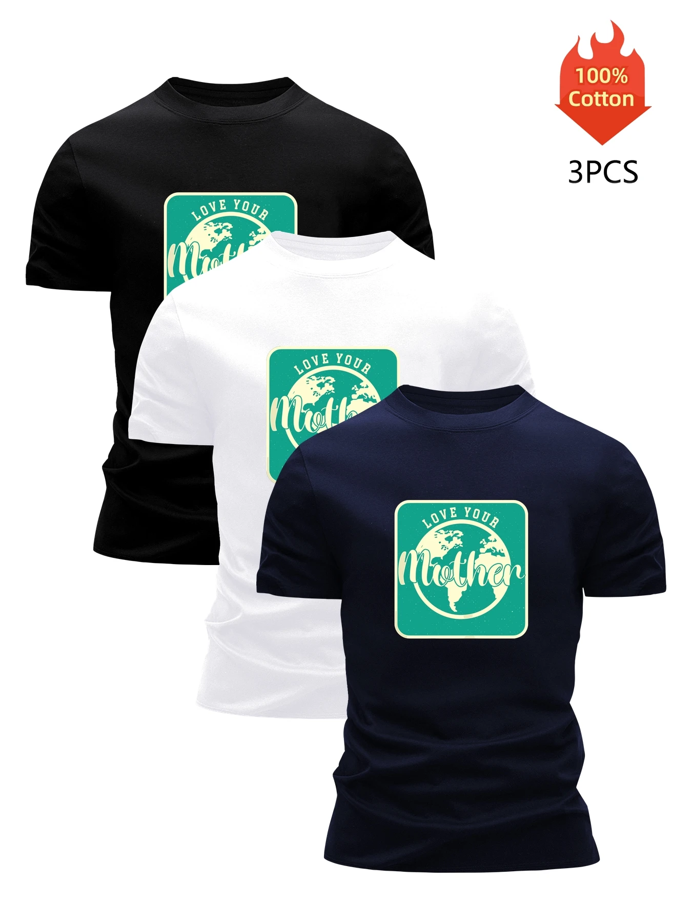 

Printed T-Shirt 3 Pack Men's 100% Cotton Graphic Tees Funny Summer Blouse Casual Breathable Cool Luxury High Quality Clothing