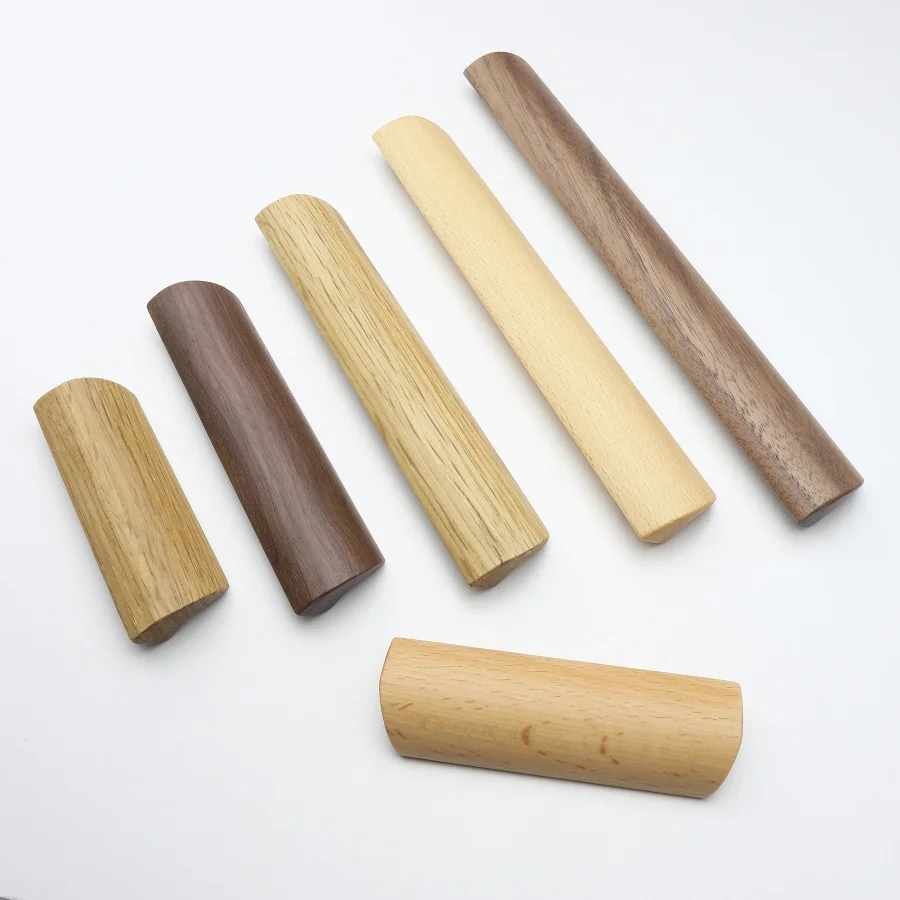 Natural Wood Furniture Handles Kitchen Door Knobs Cabinets Pulls Beech Wooden Handles for Cabinet and Drawers Furniture Hardware