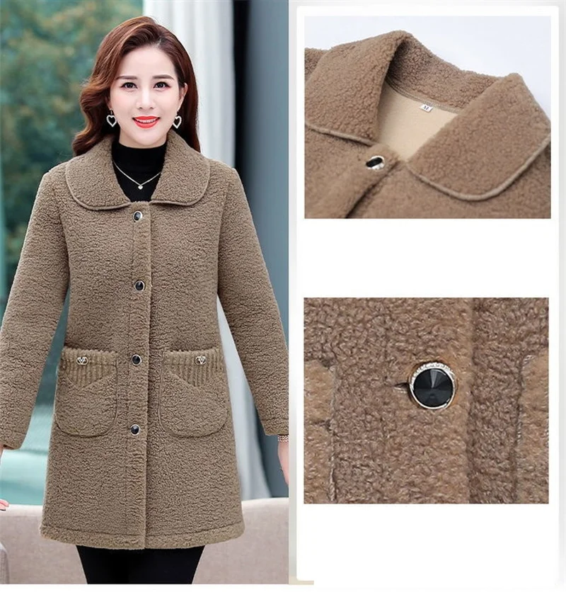 Autumn Winter Jacket Parkas Women Faux lamb Wool Coat Middle-aged Mother Cotton Clothes Female Long Outerwear Casual Tops 6XL