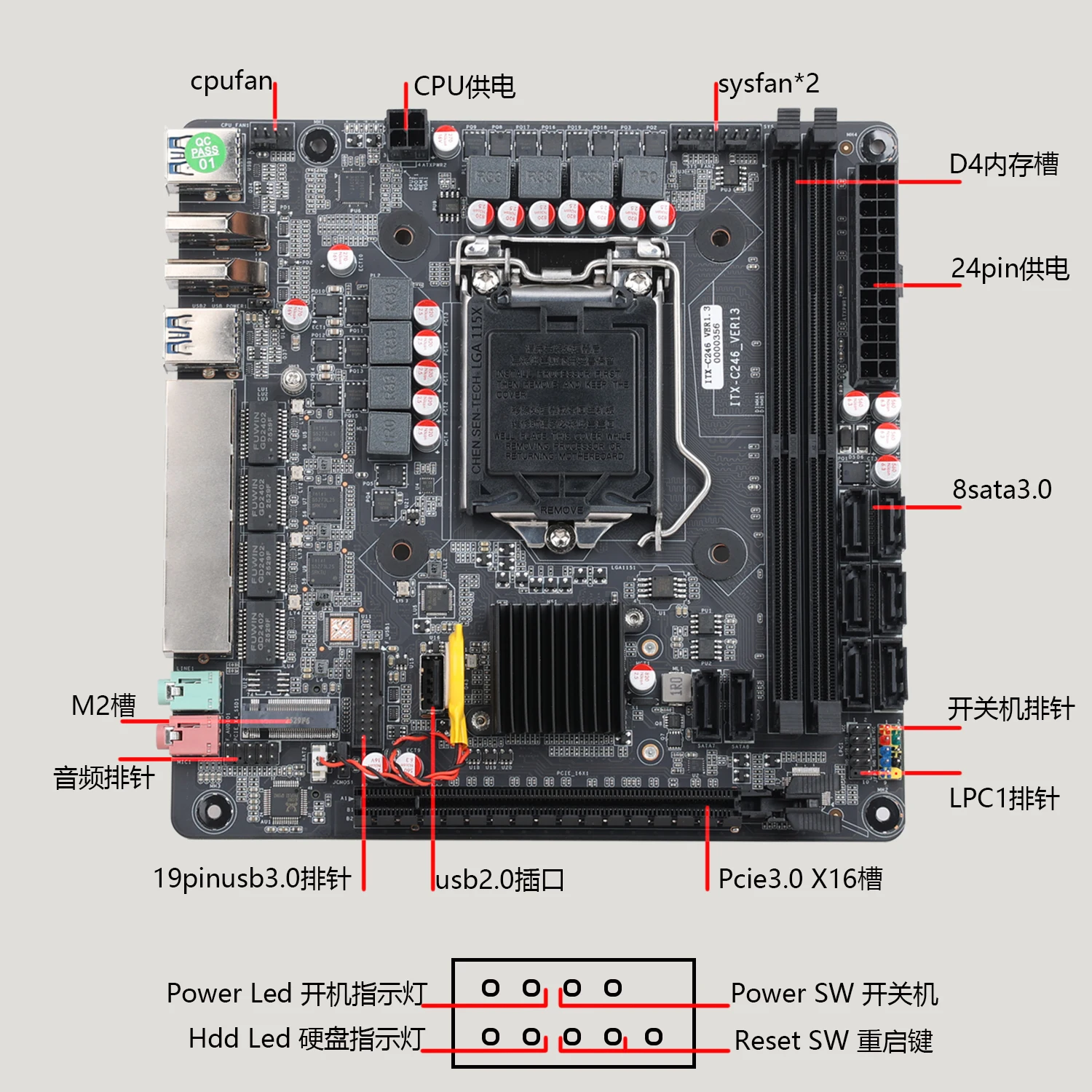 8베이 C246 Vpro NAS 마더보드 8SATA 4*LAN 포트 2*DDR4 슬롯 3*M.2 PCIE X16 슬롯 지원 E-2100/2200 8/9세대 코어 시리즈 썸네일 6