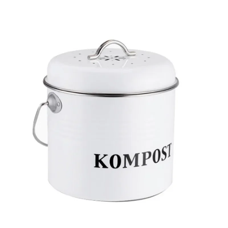 Kitchen Compost Bin 5L Organic Melons Leaves Home Made Trash Can Round Iron Charcoal Filter Bucket Outdoor Accessories