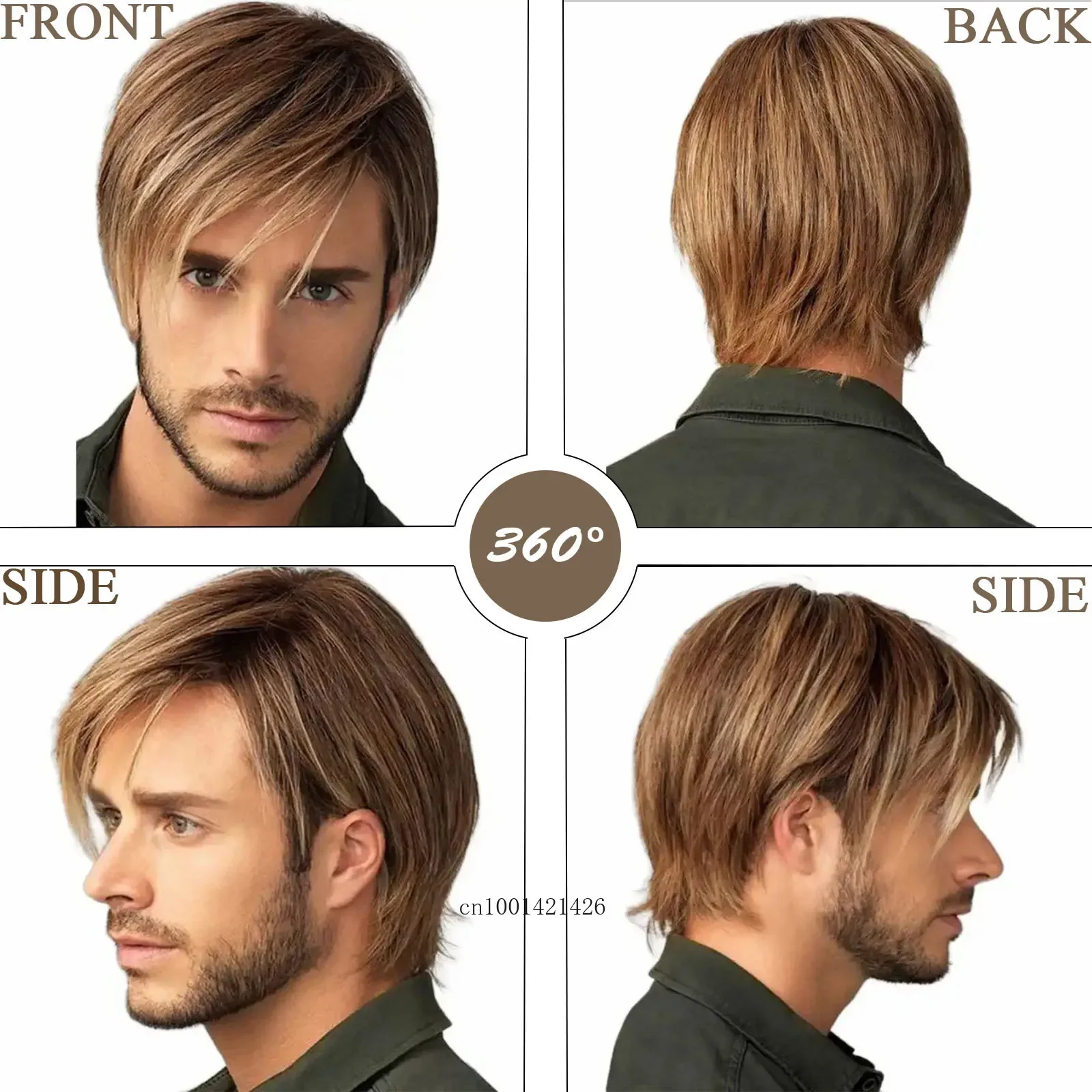 Synthetic Men Wig Short Mixed Brown Hair Trendy Wigs with Bangs Straight for Men Cosplay Wig Natural Clearance Sale Cheap Wigs