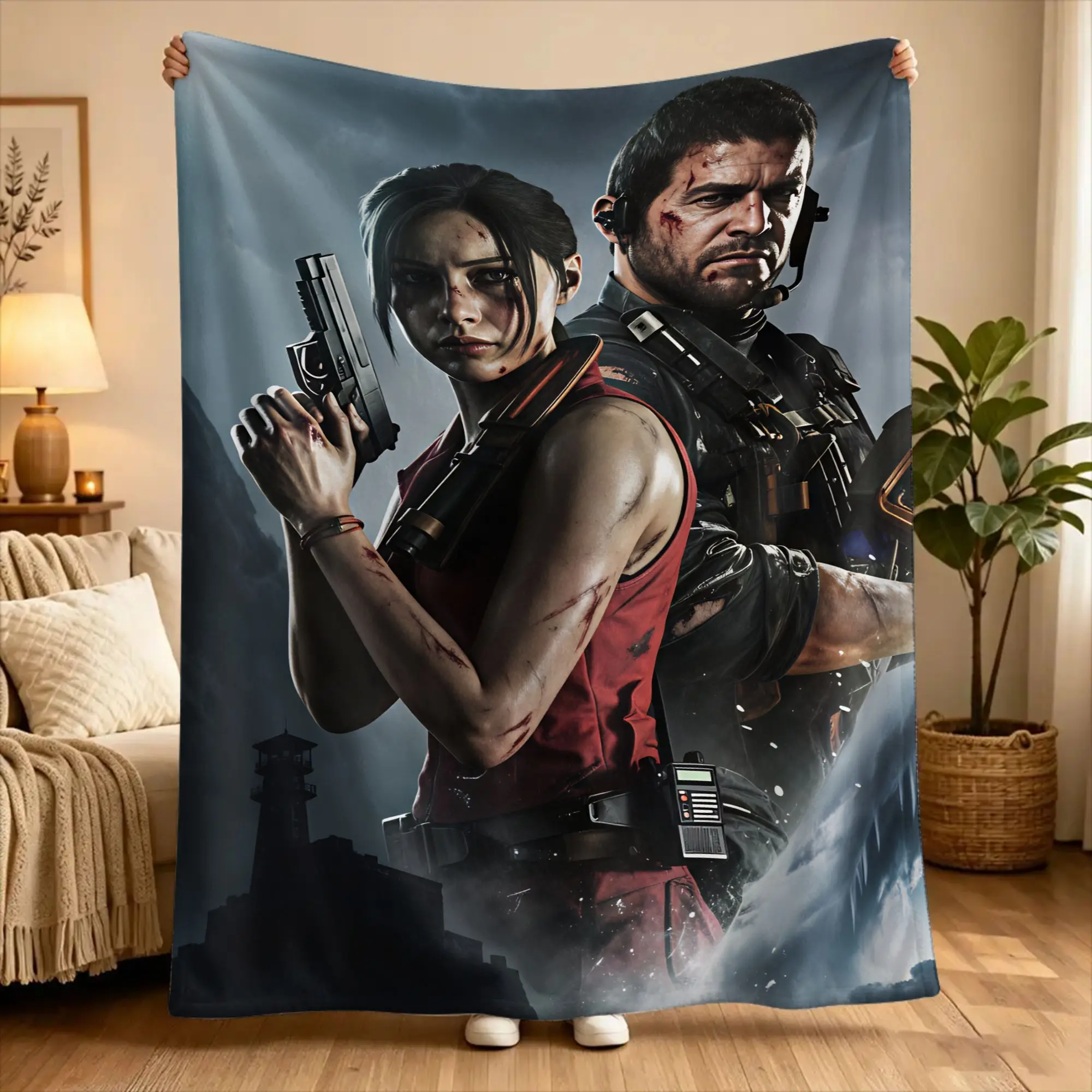 Chris Redfield Resident Evil Flannel Blanket Durable Throw Blanket for Home Decor Travel Office Print Bedspread Sofa Bed Cover