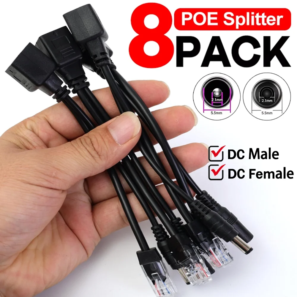 Passive PoE Injector PoE Splitter Kit with RJ45 Ethernet and Power DC 5.5x2.1 mm F/M Adaptor Connector for IP Security Camera