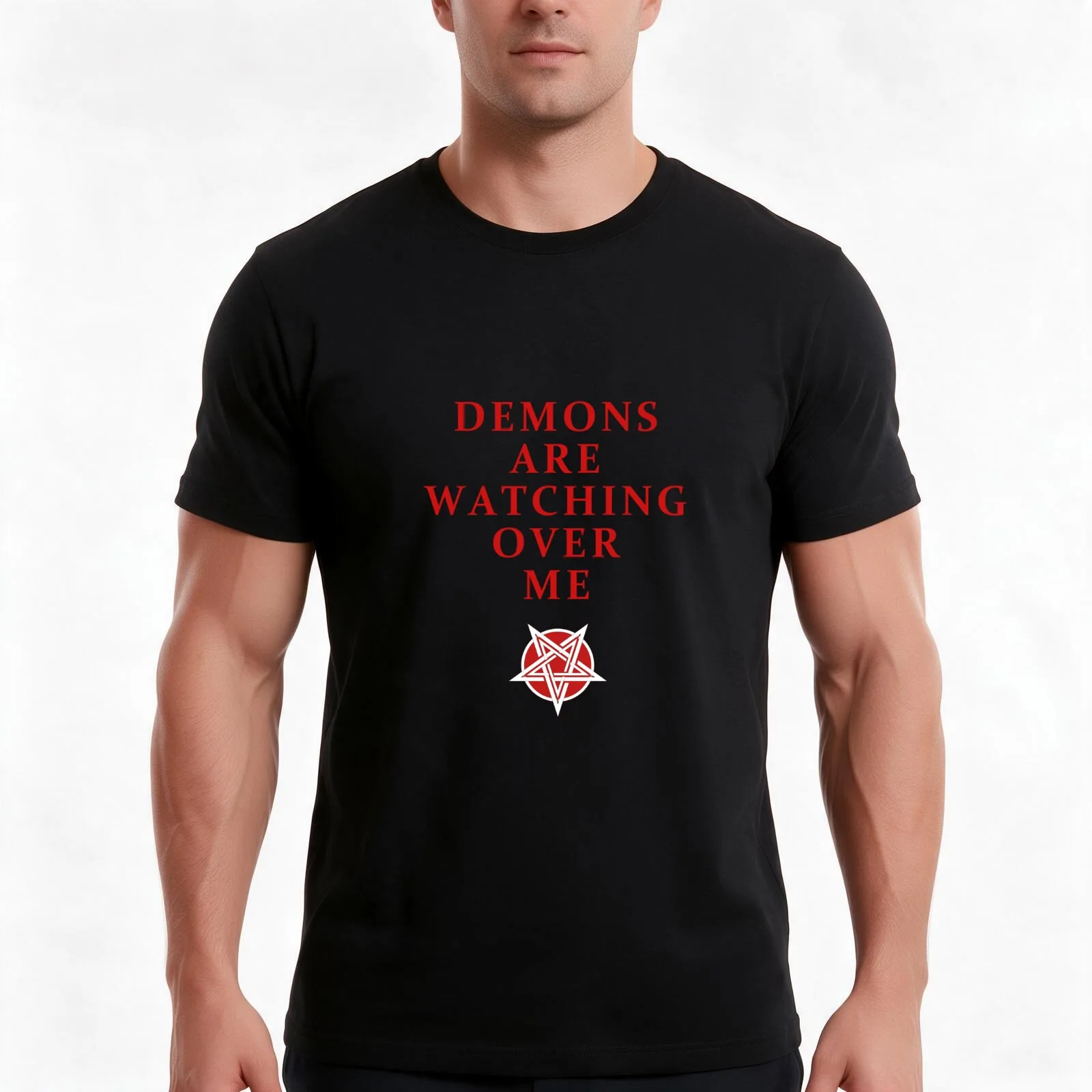 Demons Are Watching Over Me T-Shirt, Summer Casual Cotton Tee, Oversized Streetwear Tops, Vintage Graphic Print, 100% Cotton