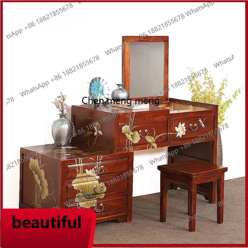 

X Solid wood dresser, bedroom telescopic makeup storage, integrated flip mirror, desk storage chest, chest of drawers