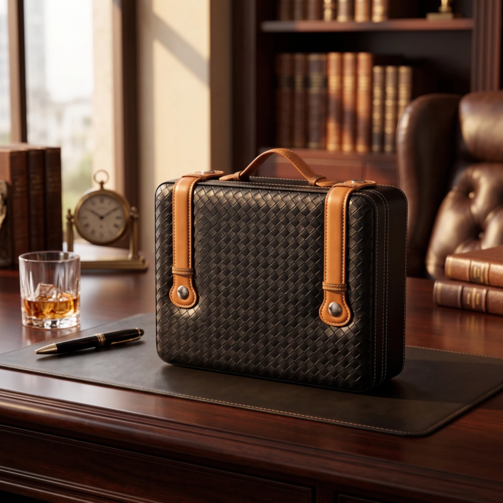 Tobacco Travel Case Woven-Texture Travel Humidor Tobacco Humidor Compact Box Reliable for Aficionados, Golf Course, Office