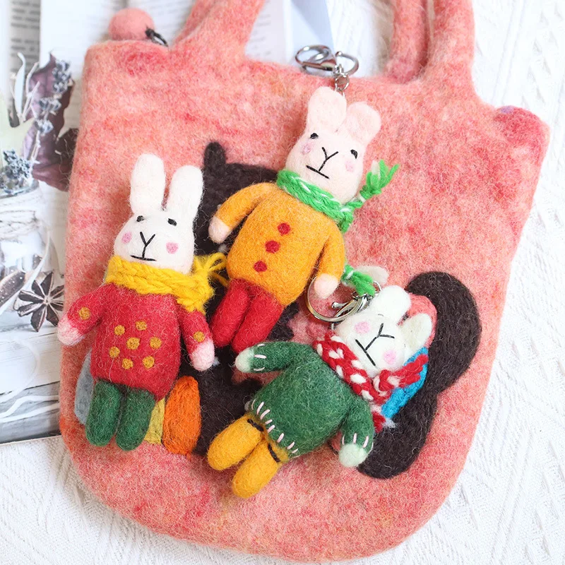 Wool Felt Rabbit Cartoon Doll Keychain Cute Rabbit Bag Hanging Women Clothing Accessories Photography Small Props Couple Gift