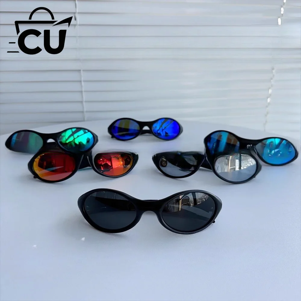Y2K Retro Heavy Industry Punk Conjoined Sunglasses Silver Avant garde Concave Style Cycling UV Resistant Sunglasses