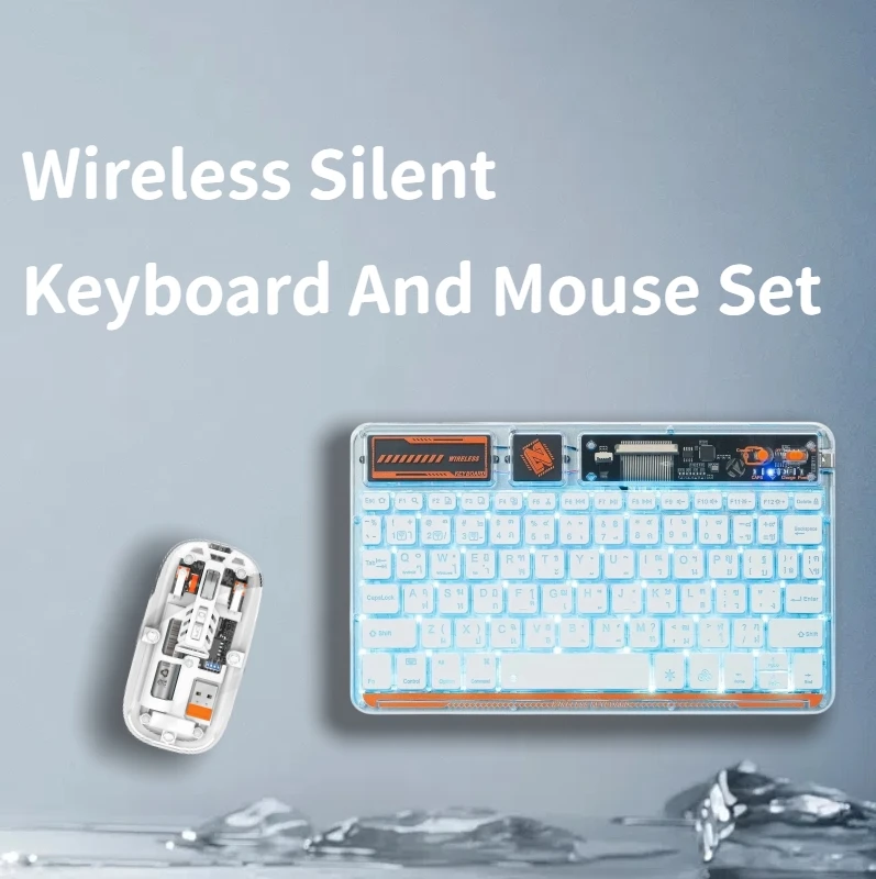 

Transparently Compact Fashion Slim Mini Gaming Keyboard And Mouse Sets Wireless Bluetooth Silent For PC Mac Laptop Tablet