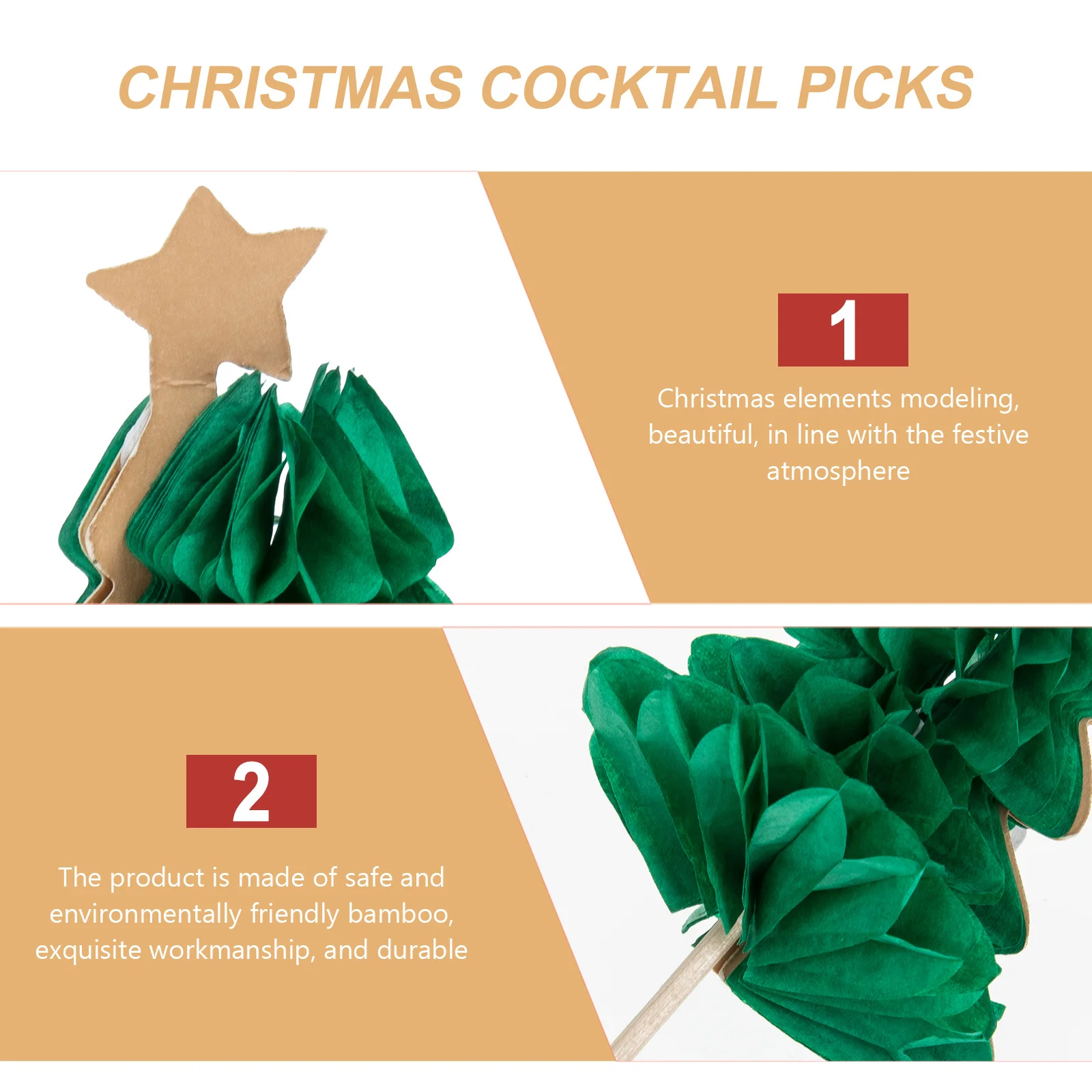 

50Pcs Xmas Tree Shaped Cocktail Picks Fruit Picks Party Supplies Ideal for Christmas Tropical Hawaiian Beach Drinks Dessert