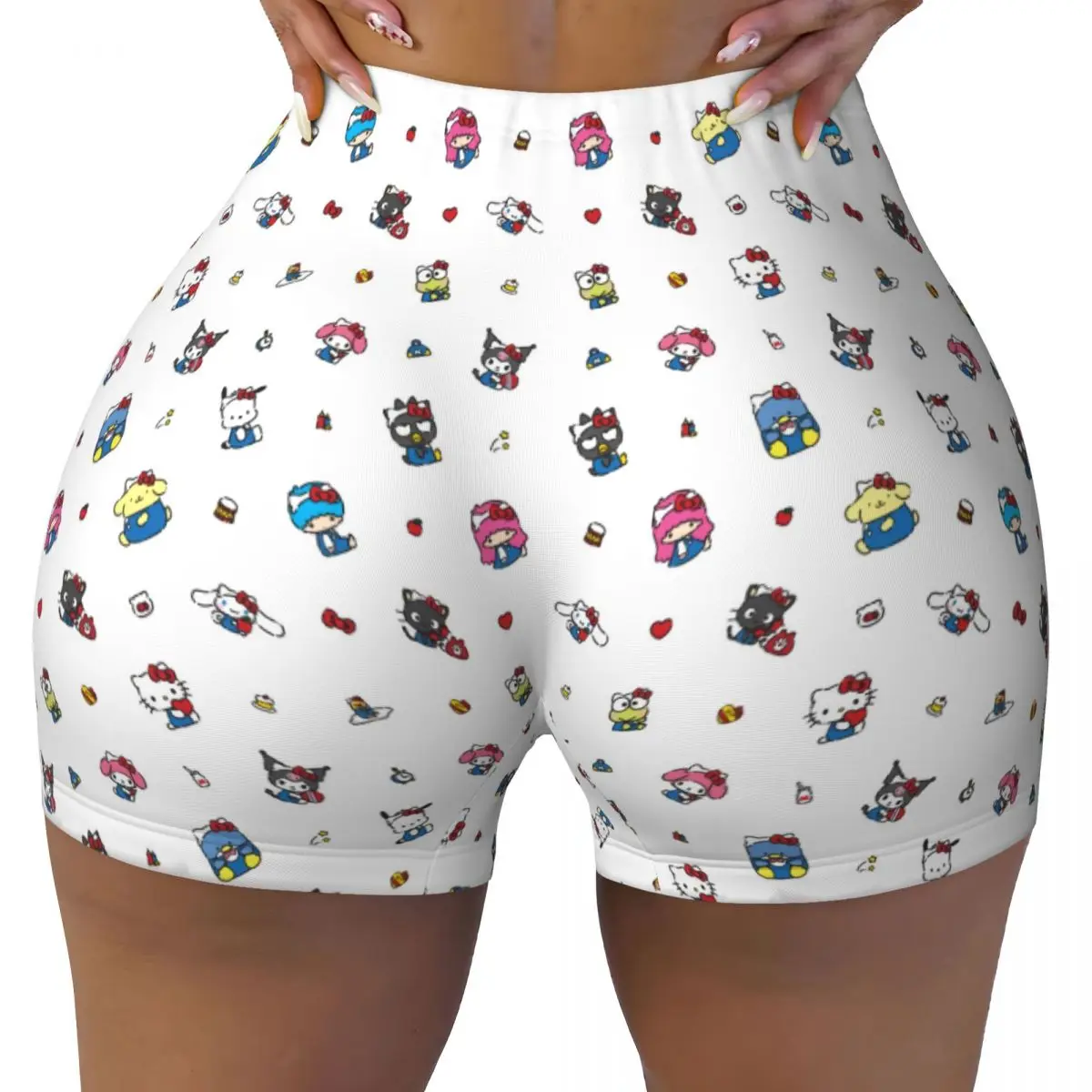 

Custom Kitty Anime White Cat Manga Cartoon Gym Volleyball Biker Shorts Women's Workout Yoga Shorts