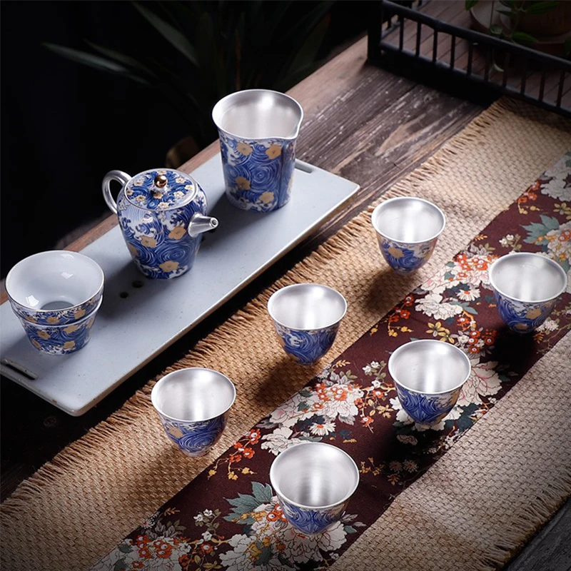 Silver tea Master exquisite hand-crafted high-grade silver tea set with gift small set