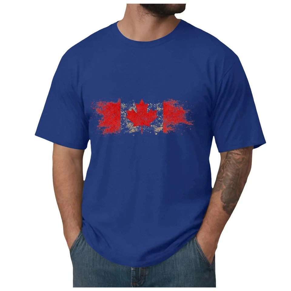 

Canada Day Flag Print T-Shirt For Men Retro Maple Leaf Graphic Tops Summer Casual Short Sleeve Tees Fashion Men's Clothing