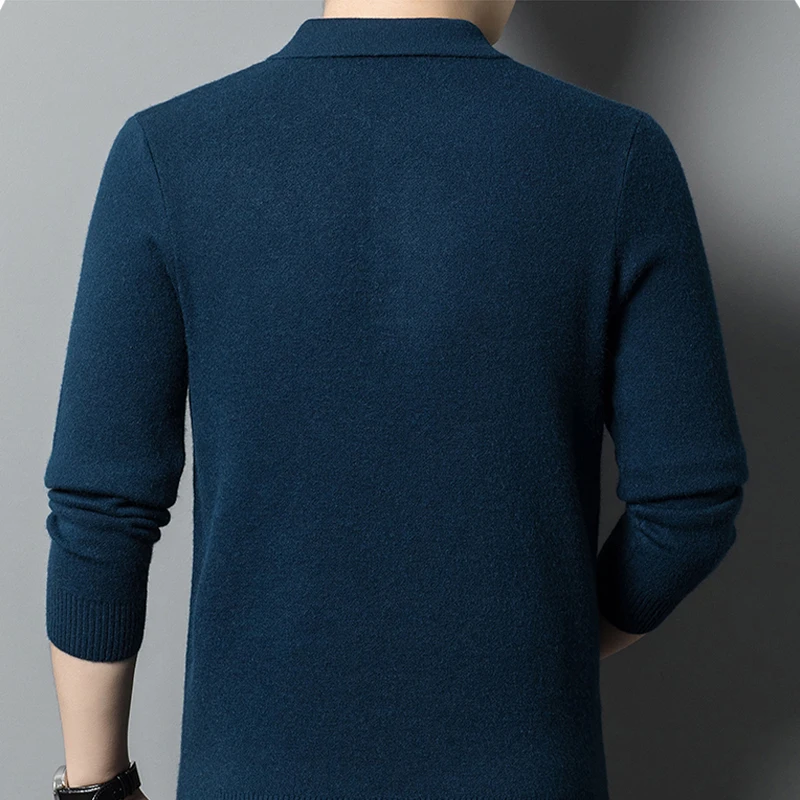 Men\'s knitted polo shirt, warm long sleeved sweater, comfortable, casual, multi-color, business, autumn and winter, new style,